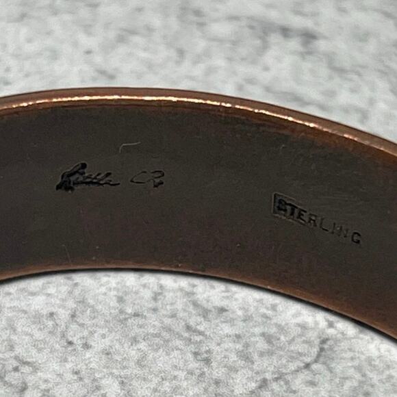 Vintage CR Little Navajo Native American stamped cuff sterling copper - Picture 7 of 11
